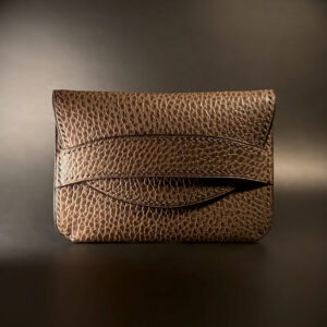 Unique tuck closure hand stitched card wallet taupe exterior view