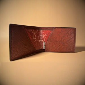 Black red and yellow-cracked leather slimline card wallet interior view