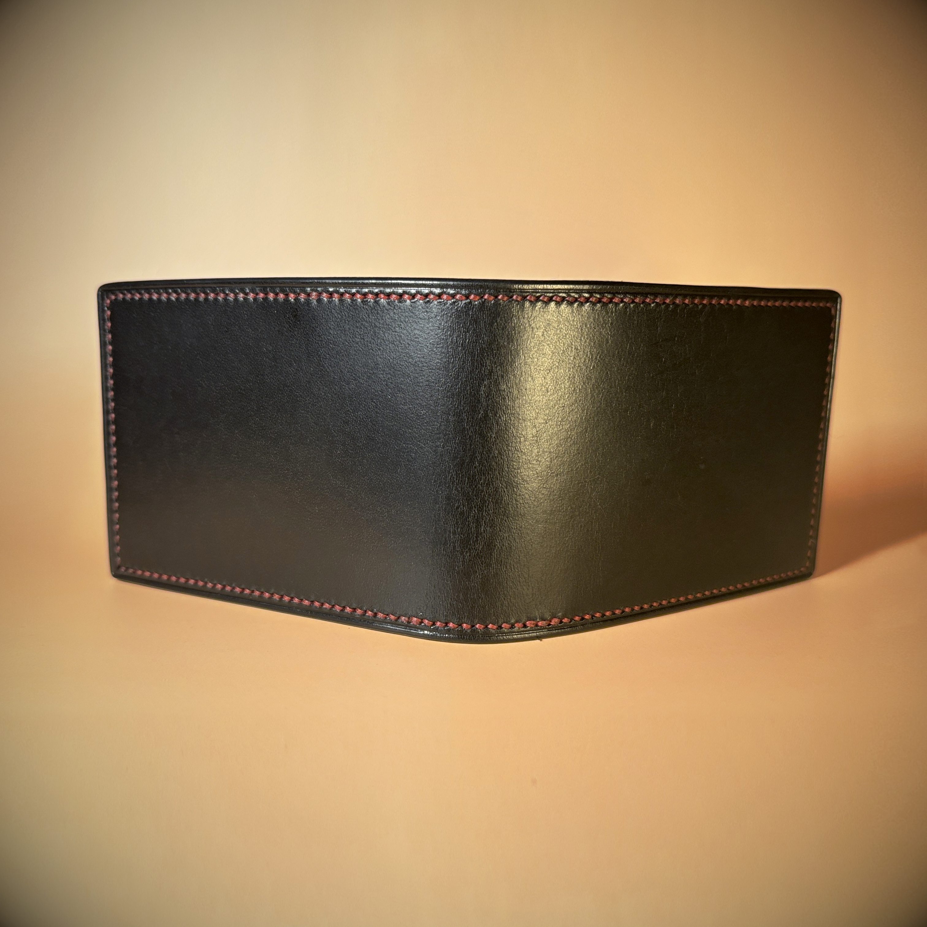 Black red and yellow-cracked leather slimline card wallet exterior shell view